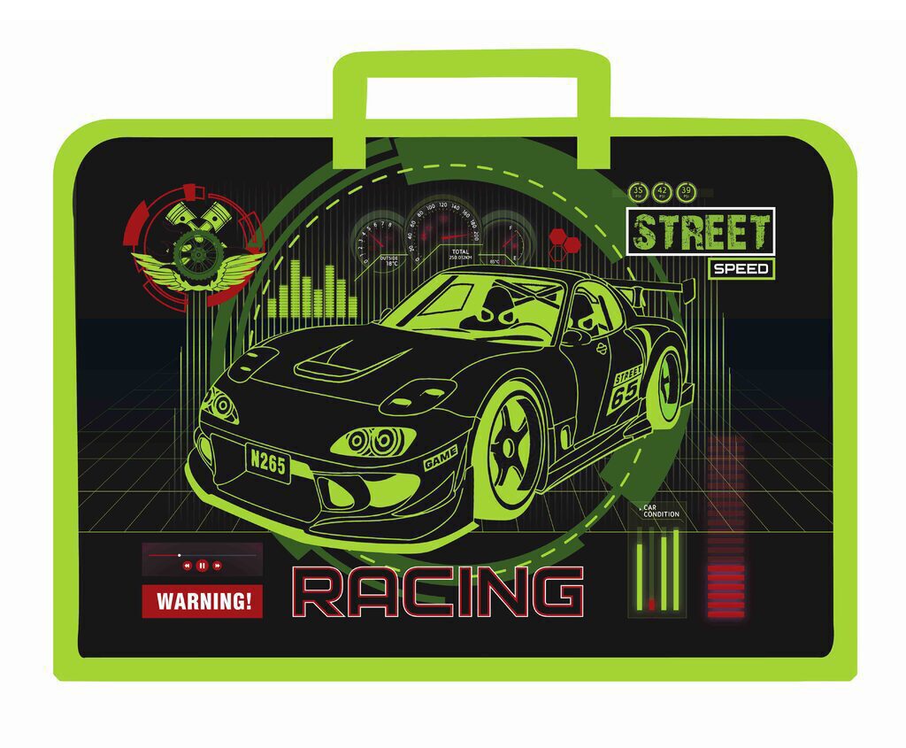 Папка А4 с ручками, пластик, на молнии Street racing