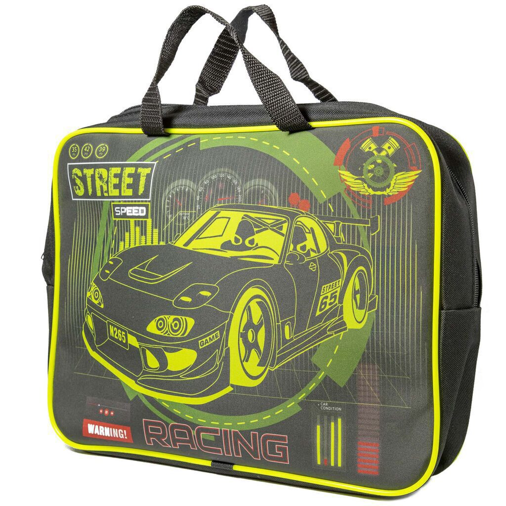 Папка А4 с ручками, ткань, на молнии Racing. Зеленая машина