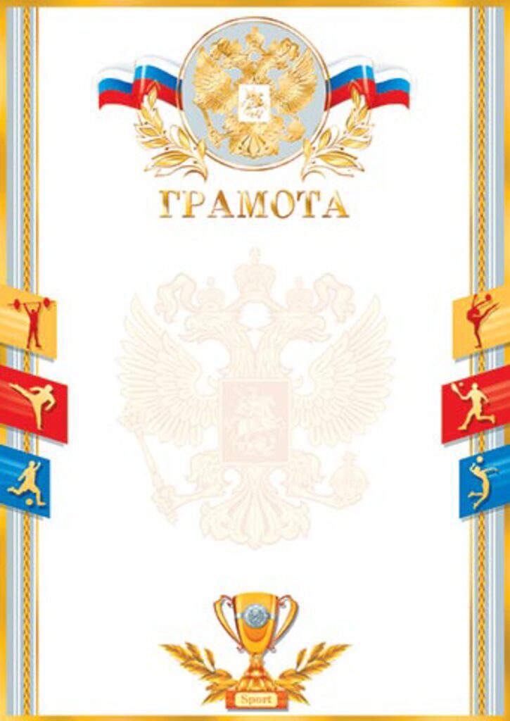 Грамота спортивная А4 с гербом и фольгой 210гр/м