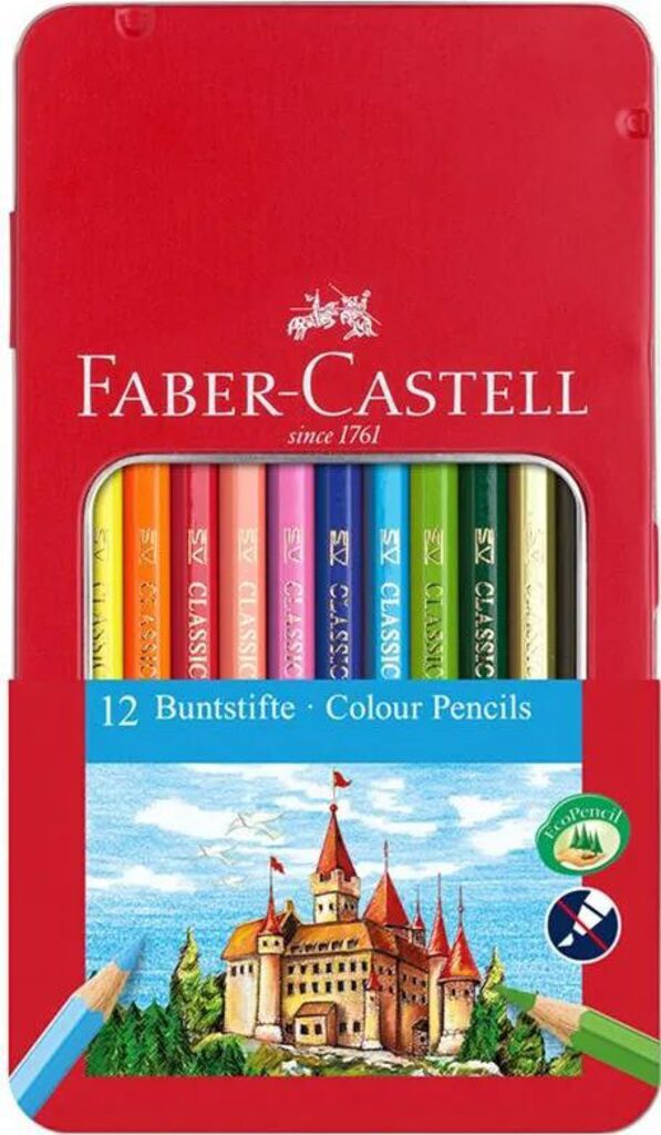 Карандаши цвет. 12цв  Faber-Castell  Замок, шестигр., заточен., метал.коробка