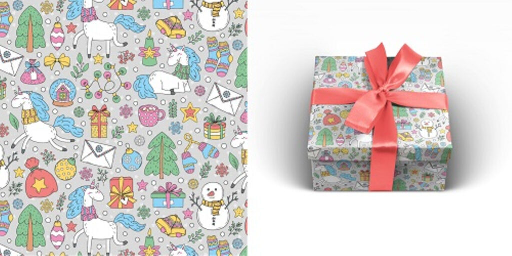 Бумага упаковочная 70*100см  "Зимние единороги"