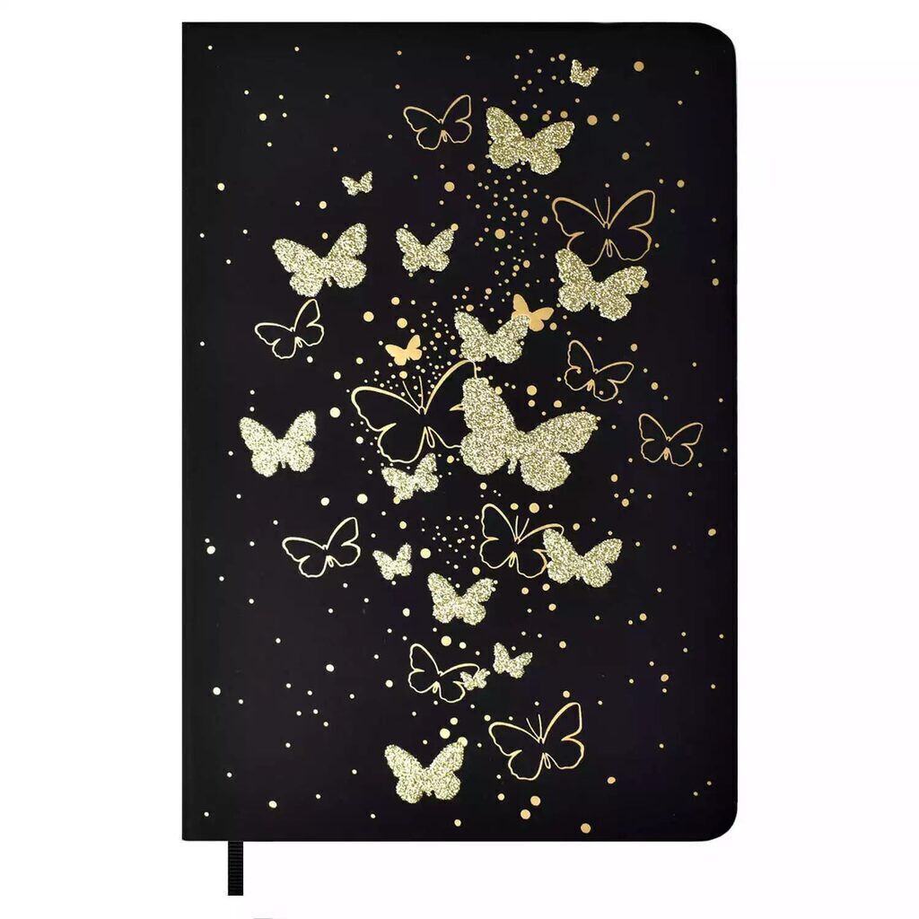 Ежедневник недат А5 кож.зам., тв.пер., 120л. "Виннер черный" глиттер, тисн.фольгой, ляссе