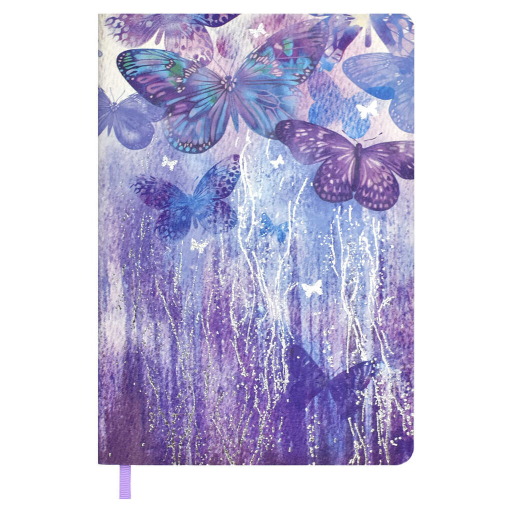 Ежедневник недат А5 кож.зам., мягк.пер., 120л. "Бабочки" тисн.фольгой, ляссе