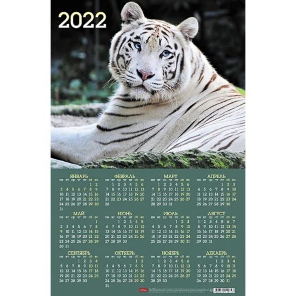 Календарь ЛИСТОВОЙ 290*440мм, А3 Год Тигра, на 2022 год
