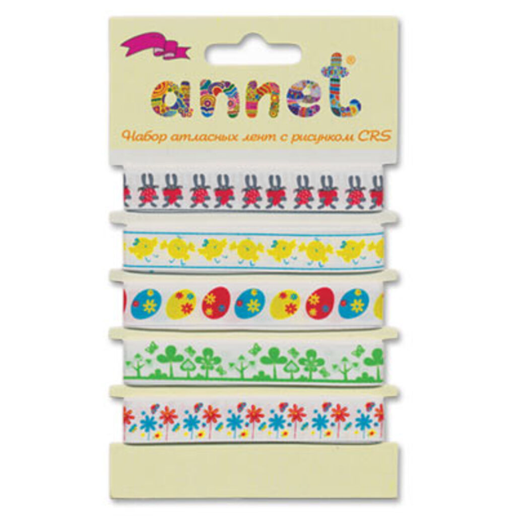 Ленты декоративные 5шт,12мм, 1м, атлас "Встреча весны"