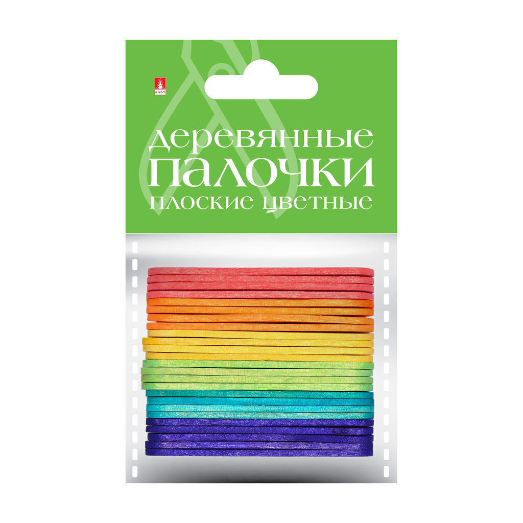 Деревянные палочки для творчества плоские цветные,  6,5см, 25шт