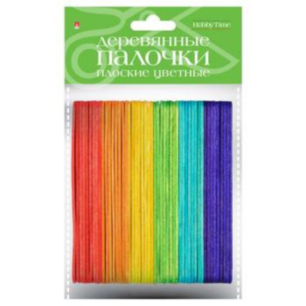 Деревянные палочки для творчества плоские цветные,  9,3см, 25шт