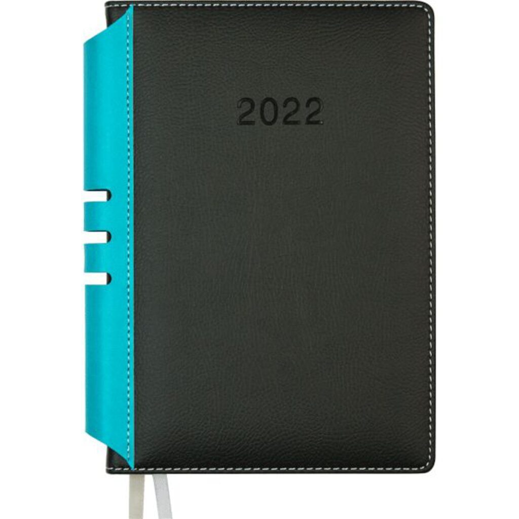 Ежедневник дат. 2022г А5 deVENTE Ultra 352стр., черный/бирюзовый, тв.обл.,кожзам., ляссе, 70гр/м2