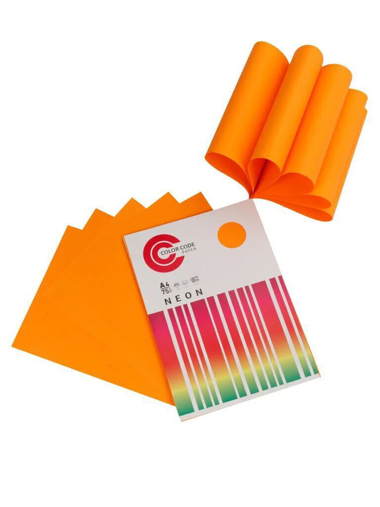 Бумага А4 цветная  50л Color Code НЕОН, оранжевая