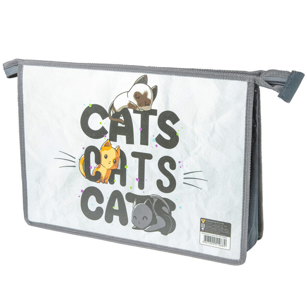 Папка д/труда А4 (325*230*100) 2отд. молния сверху, пластик "Cats"