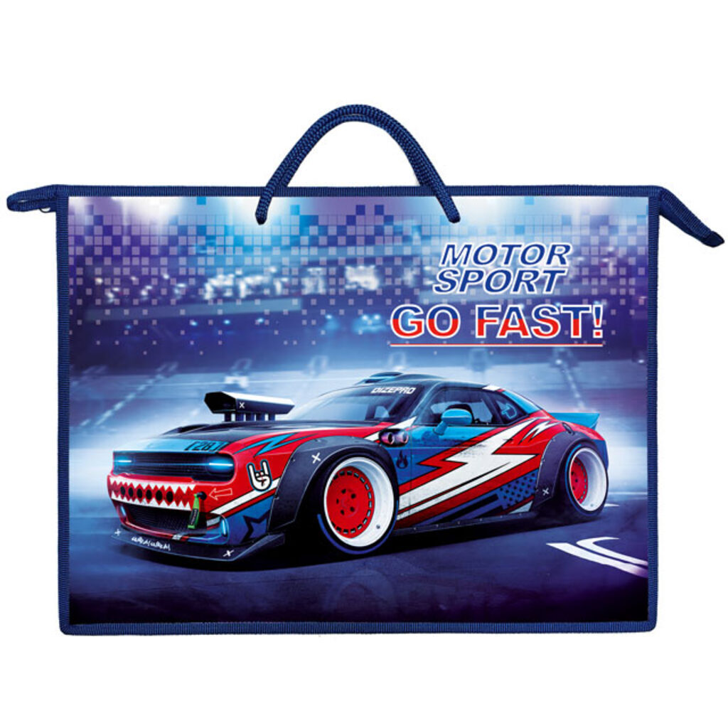 Папка А3 (460*345*40) с ручками, молния, пластик "Motor sport"