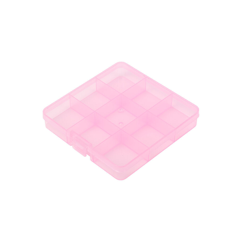 Контейнер пластиковый 13*13см , 9 ячеек, розовый