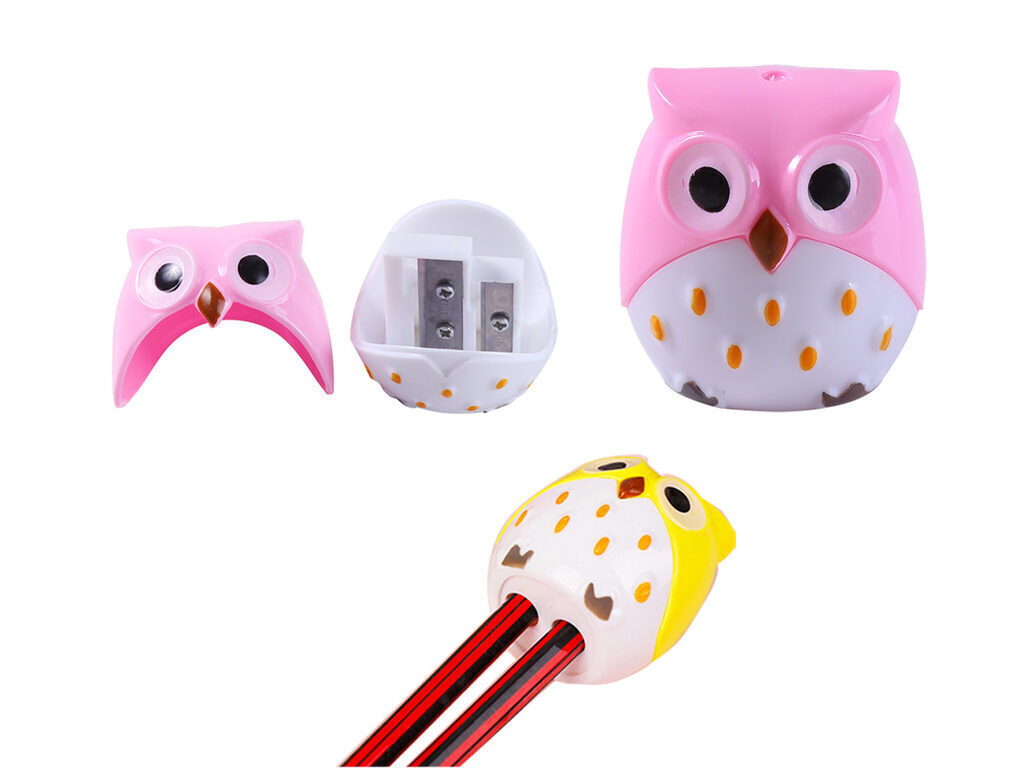 Точилка пласт. 2 отв. "Owl" с контейнером, 4 цв.
