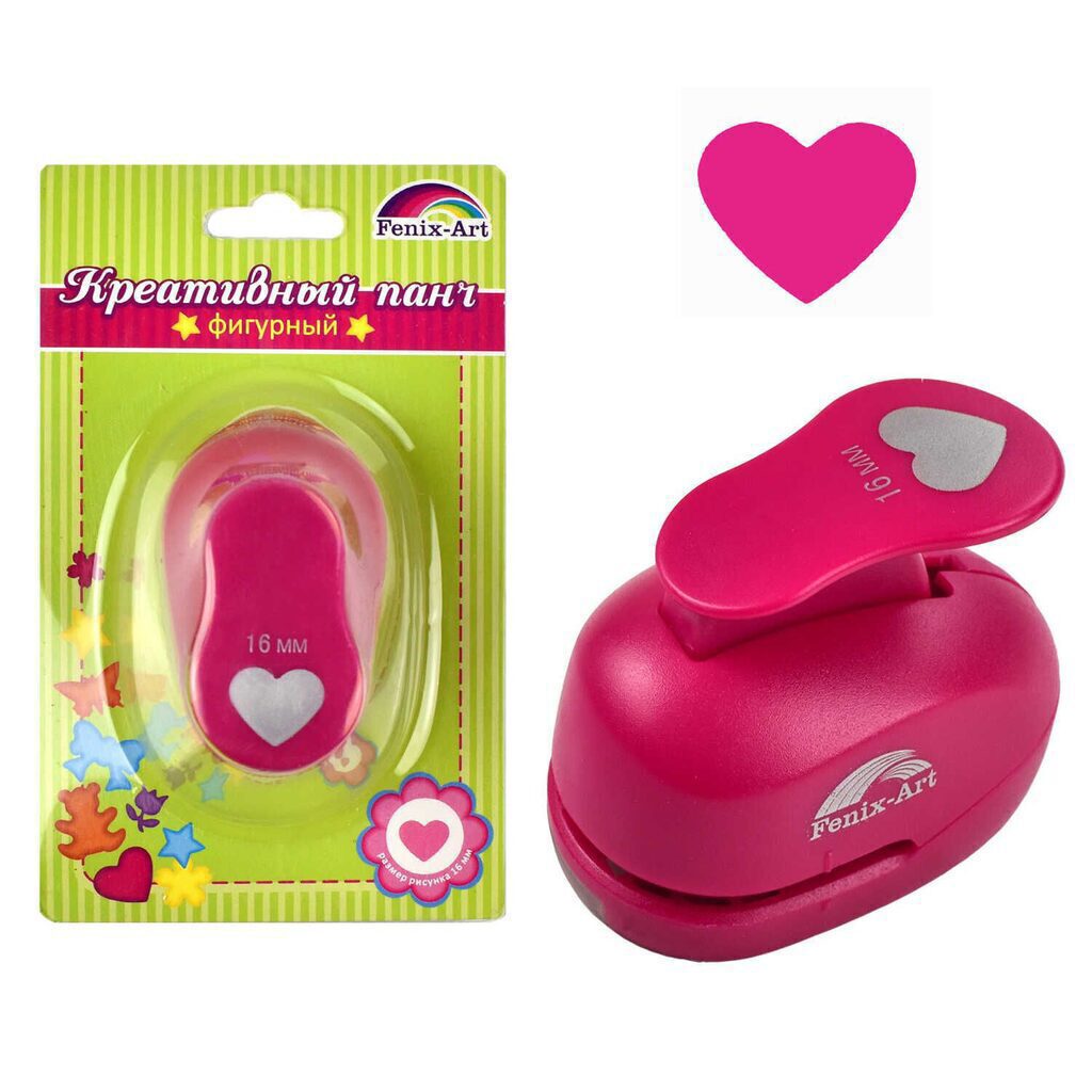 Панч дырокол 16мм "Сердечко" размер панча 64*39*50мм, блистер