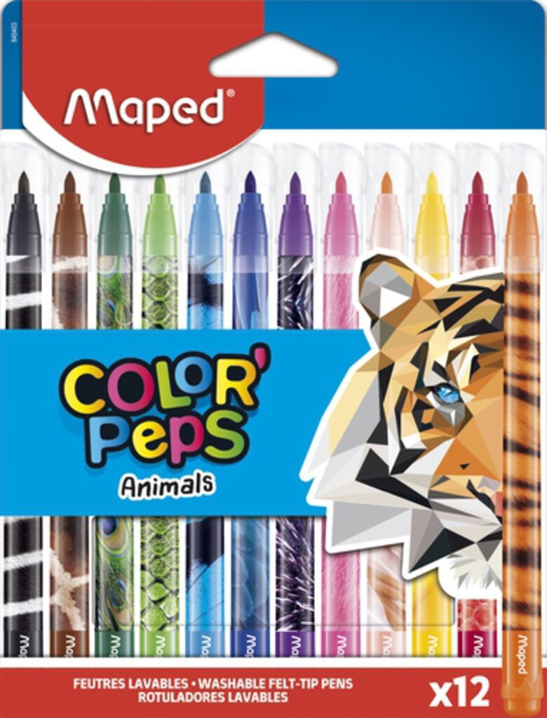 Фломастеры  12цв "Maped. Color peps Animals", с заблокир.пишущим узлом, смываемые