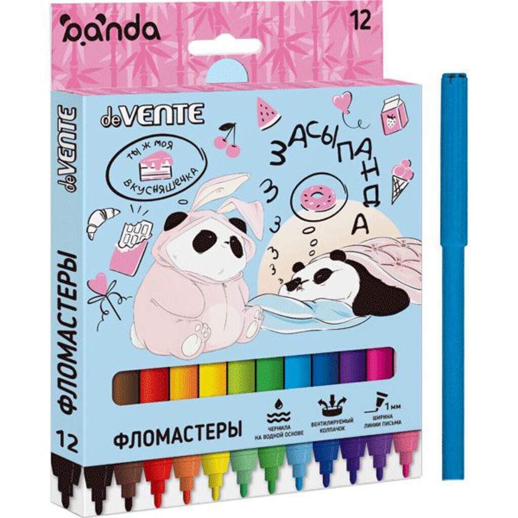 Фломастеры  12цв "deVENTЕ. Panda", вент. колпачок, карт. упак.*