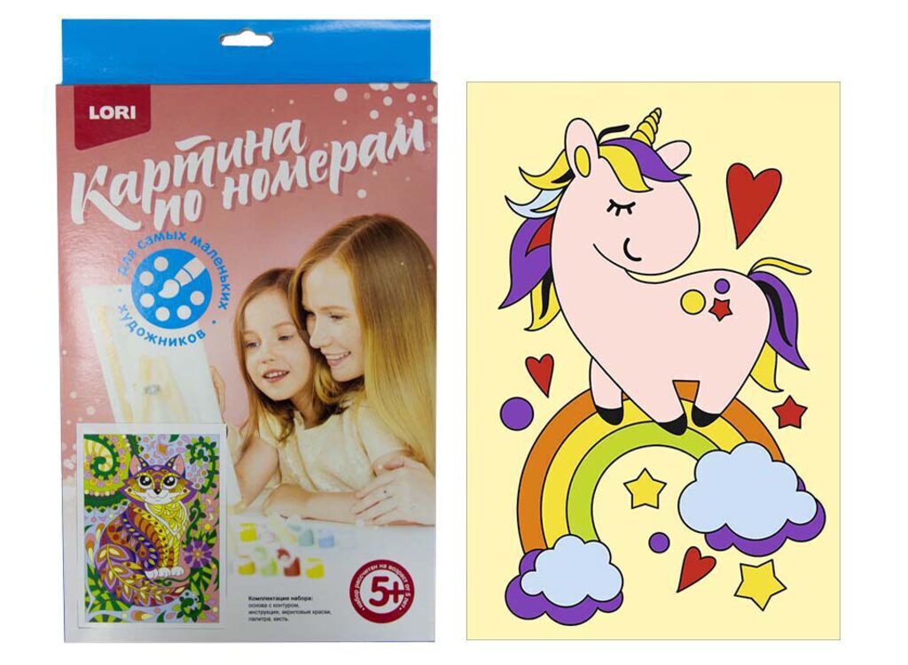 Живопись по номерам с акрилом 30*20см "Единорог" картон