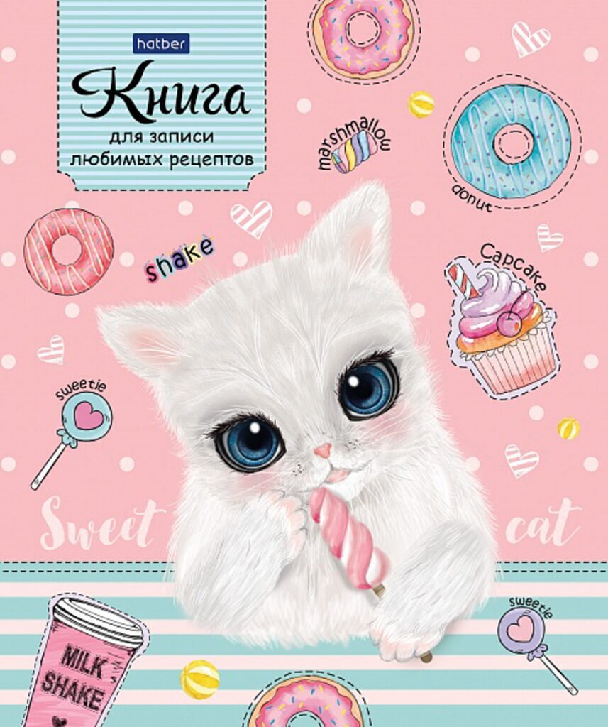 Книга для кулинарных рецептов А5  80л, на кольцах "Sweet Cat" 5 цв.разделителей