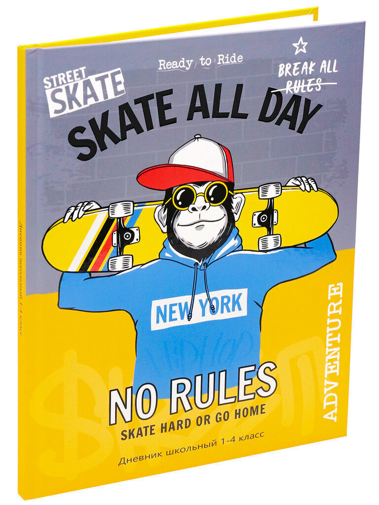 Дневник нач. шк. обл. 7БЦ "Обезьянка-скейтер" выб.лак., 48л.