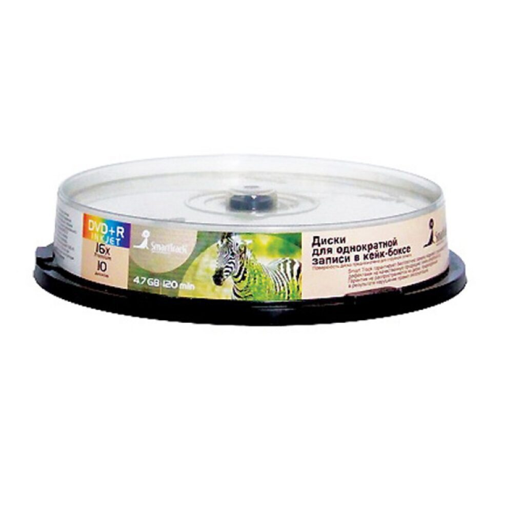 Диск DVD+R Smart Track 16х емкость 4,7Gb, д/печати 10шт. в банке