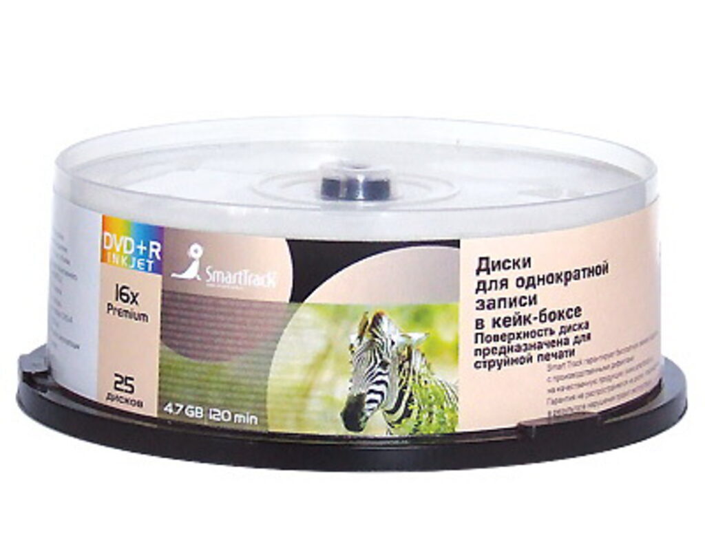 Диск DVD+R Smart Track 16х емкость 4,7Gb, д/печати 25шт. в банке