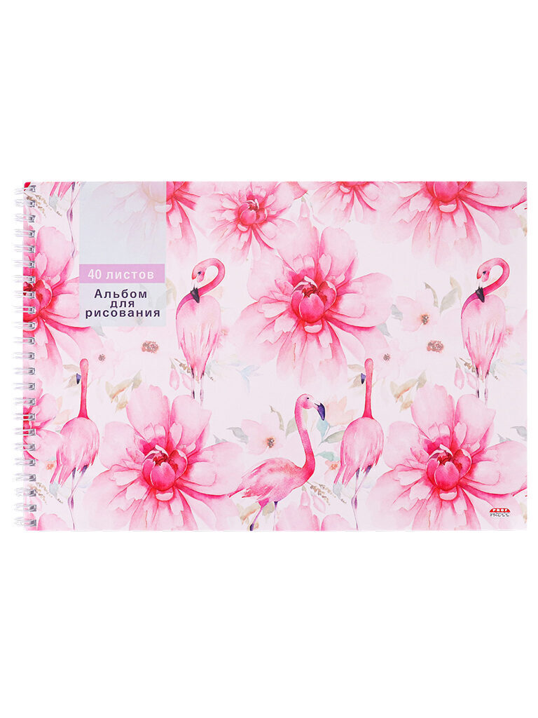 Альбом А4 40л гребень "Фламинго и цветы" пл. 100 г/м