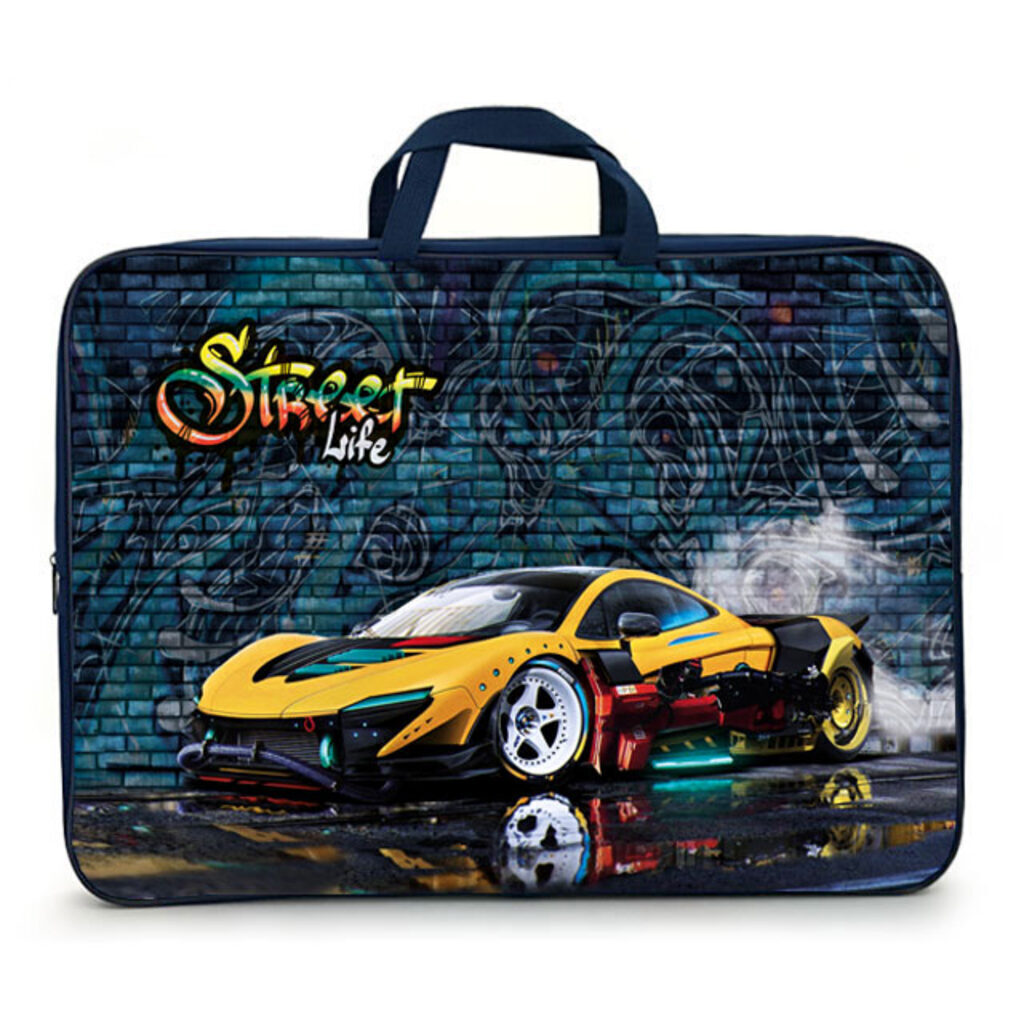 Папка А3 (475*345*75) с ручками, молния, ткань "Яркое авто"