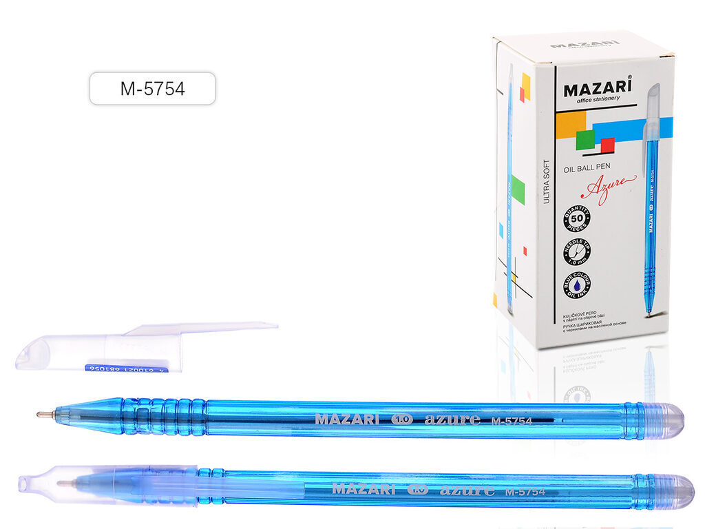 Ручка шар. MAZARI "Azure. Ultra soft" синяя, масл.осн., игольч.након., 1,0мм, смен.стерж. 137мм