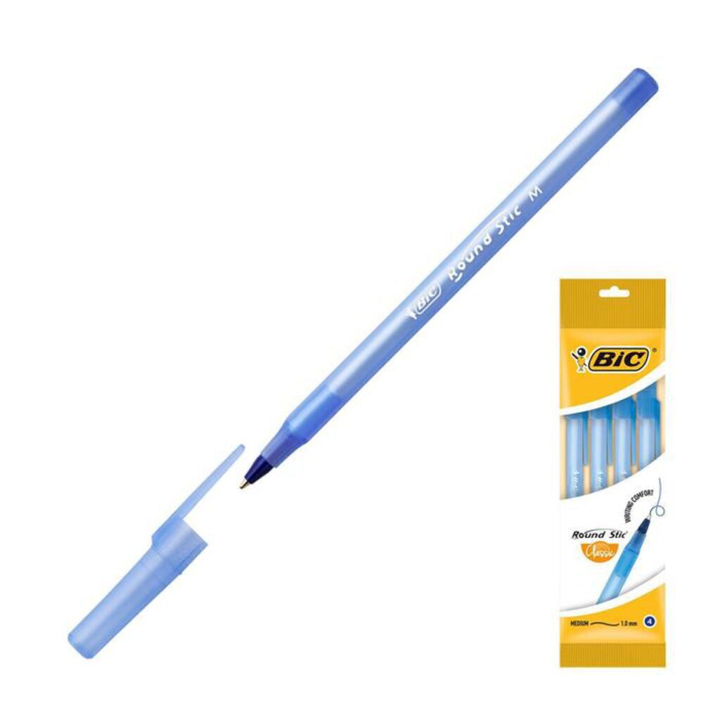 Набор ручек шар. BIC Round Stick, синяя, 1,0мм (4шт. в блистере)