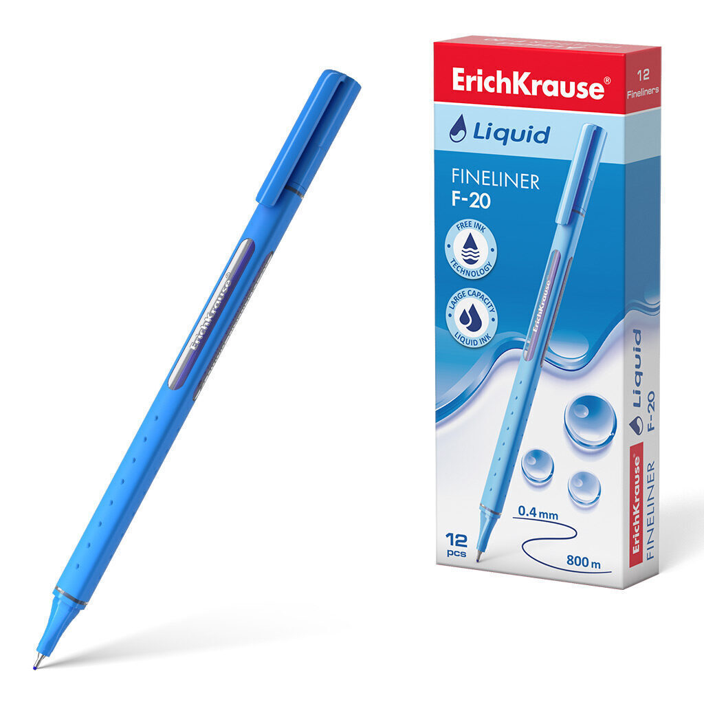 Ручка капиллярная ErichKrause Liquid F-20 0,4мм, синяя