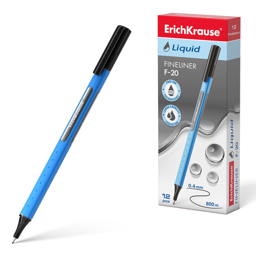 Ручка капиллярная ErichKrause Liquid F-20 0,4мм, черная