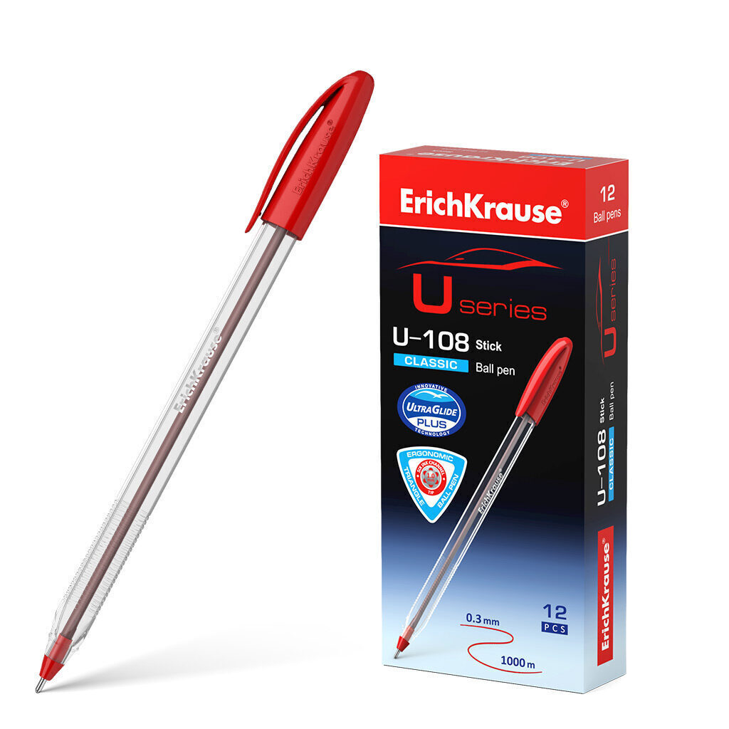 Ручка шар. ЕК ULTRA GLIDE CLASSIC STICK U-108 красная, 1мм, прозр.корп.