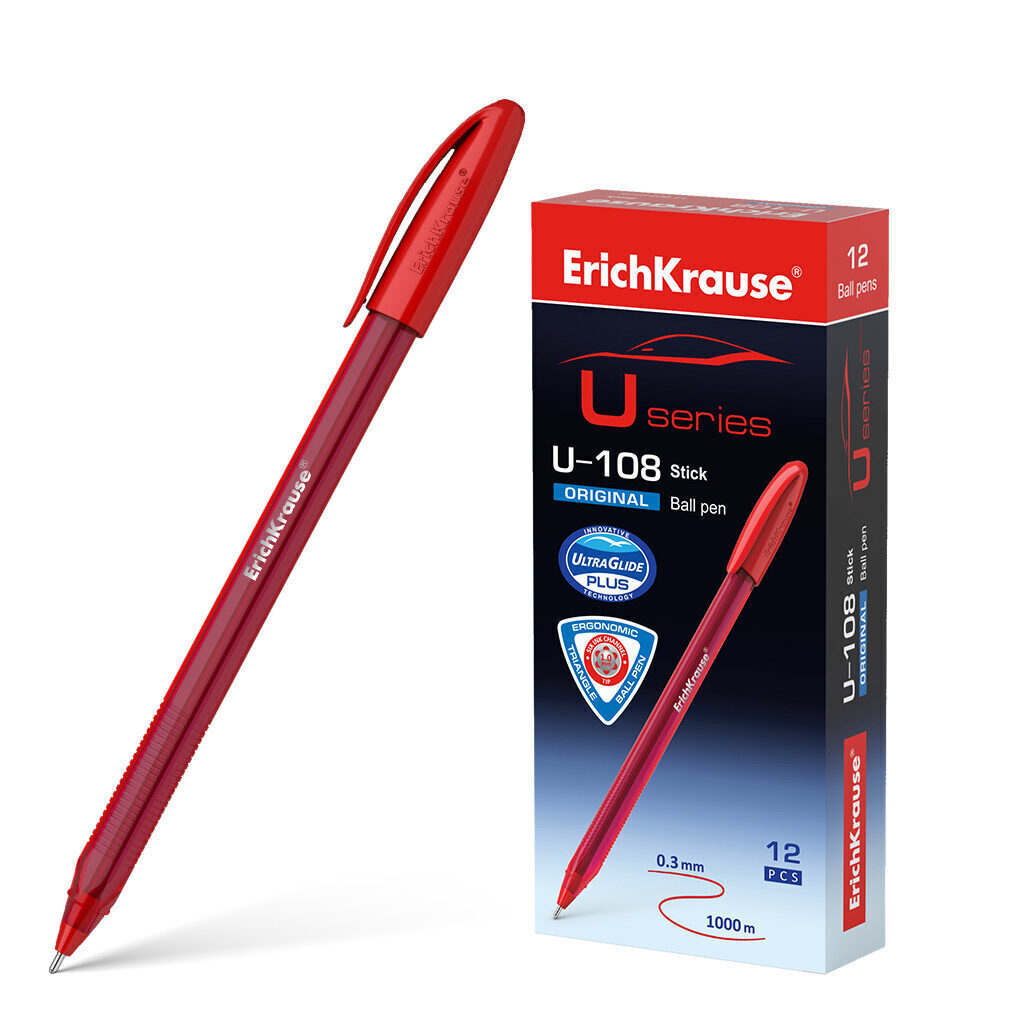 Ручка шар. ЕК ULTRA GLIDE ORIGINAL STICK U-108 красная, 1мм, тонир.корп.