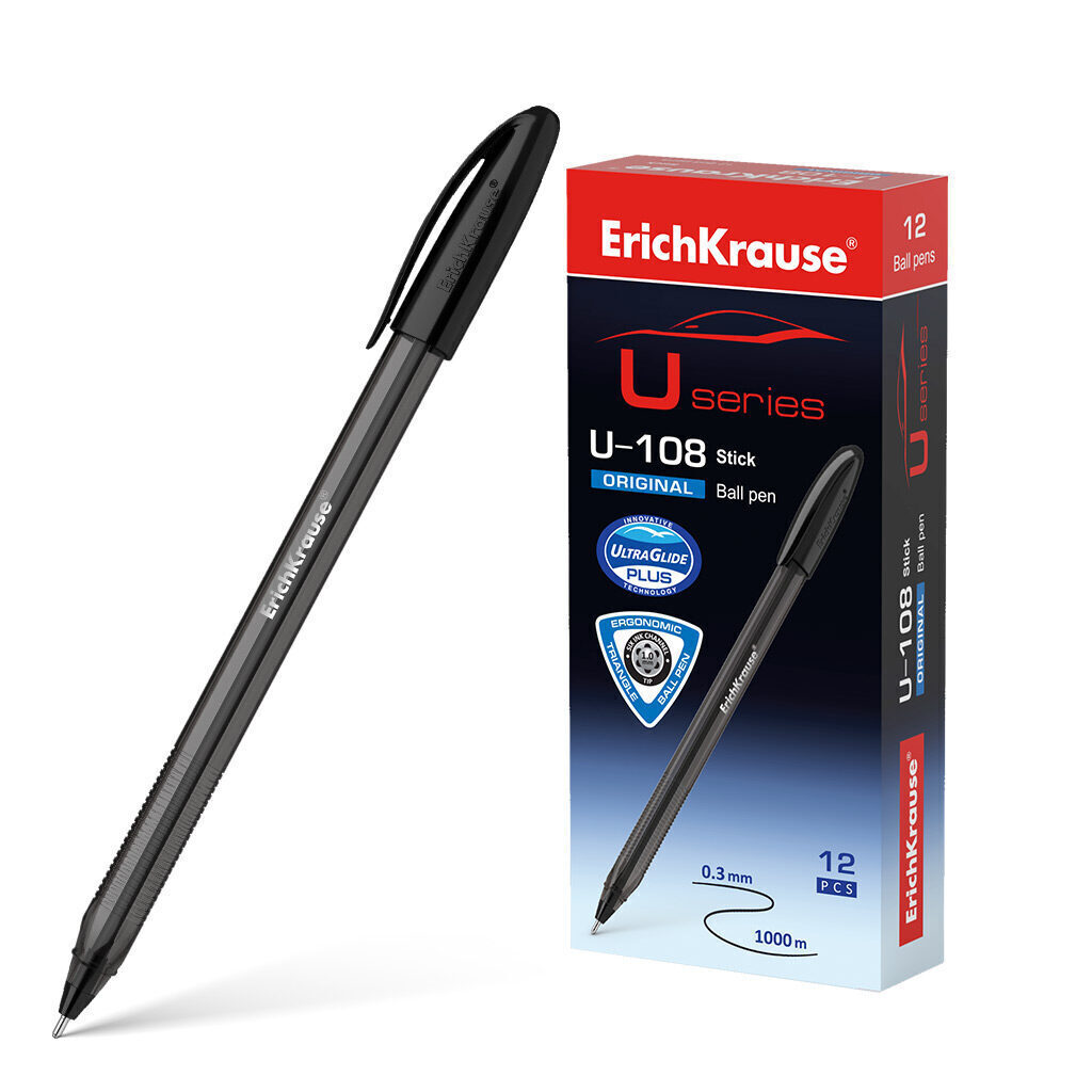 Ручка шар. ЕК ULTRA GLIDE ORIGINAL STICK U-108 черная, 1мм, тонир.корп.