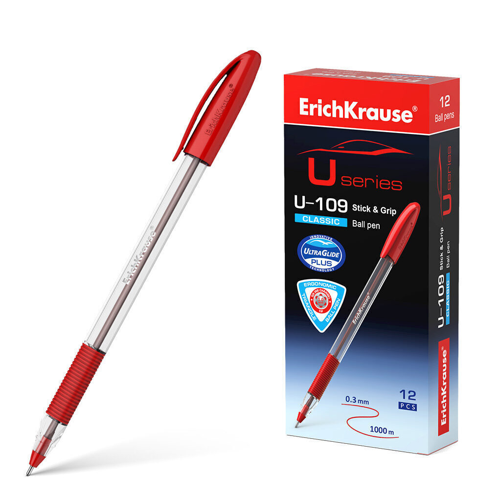 Ручка шар. ЕК ULTRA GLIDE CLASSIC STICK U-109 красная, 1мм, прозр.корп.