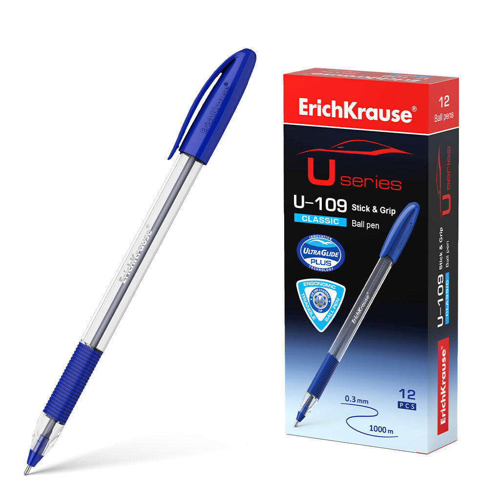 Ручка шар. ЕК ULTRA GLIDE CLASSIC STICK U-109 синяя, 1мм, прозр.корп.