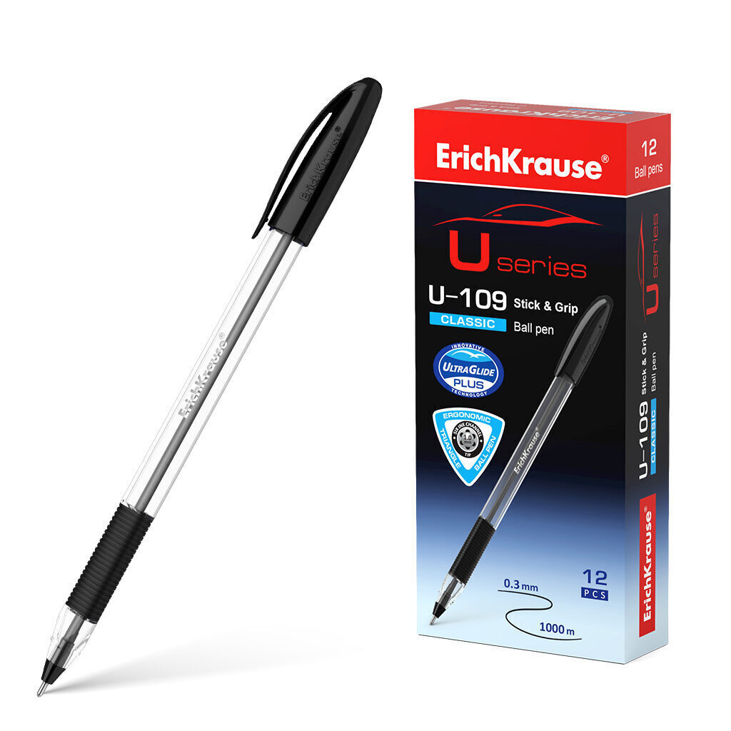 Ручка шар. ЕК ULTRA GLIDE CLASSIC STICK U-109 черная, 1мм, прозр.корп.