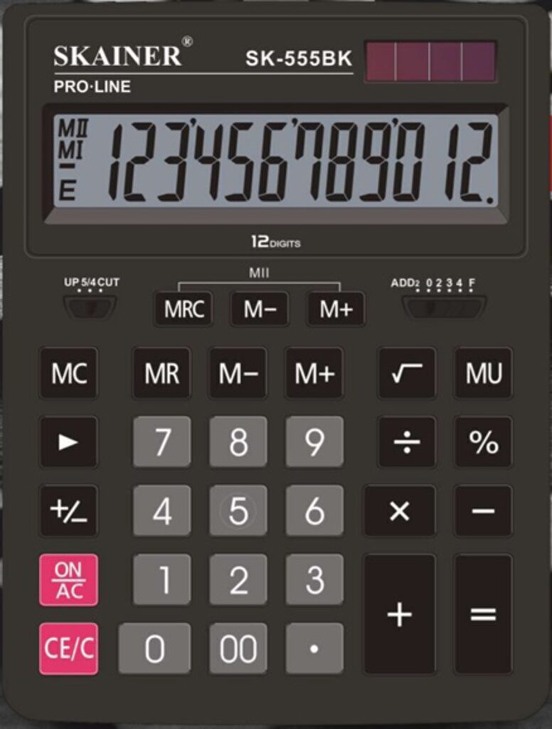 Калькулятор 12 разр. Skainer  настольный двойное питание черный (аналог Casio GR-12 )_СПЕЦ.ЦЕНА