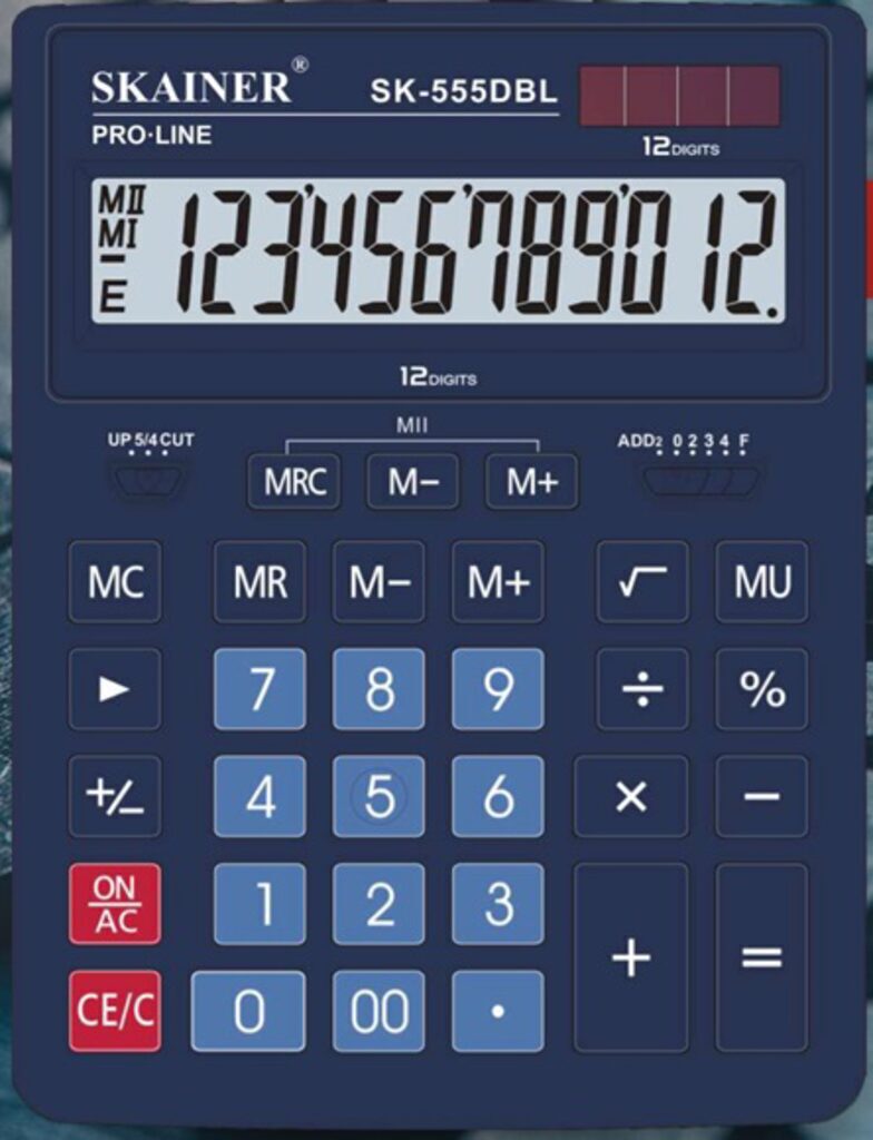 Калькулятор 12 разр. Skainer  настольный двойное питание синий (аналог Casio GR-12 )_СПЕЦ.ЦЕНА
