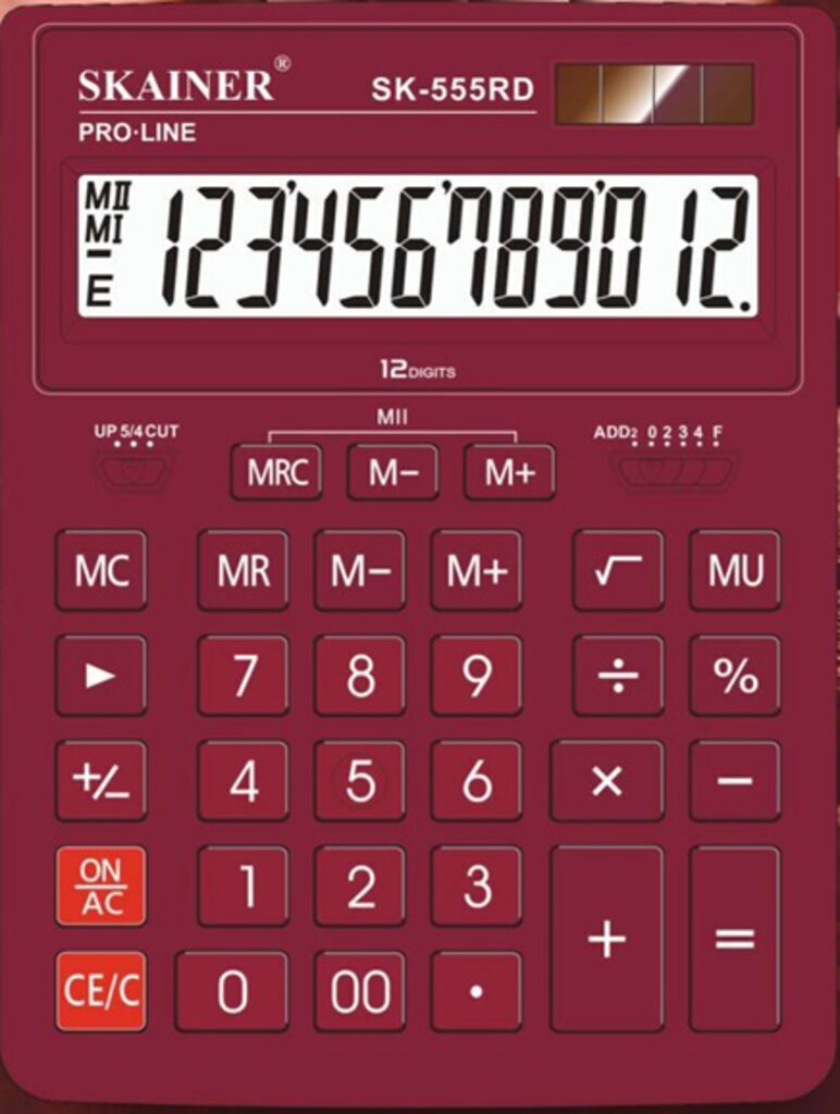 Калькулятор 12 разр. Skainer  настольный двойное питание красный (аналог Casio GR-12 )_СПЕЦ.ЦЕНА