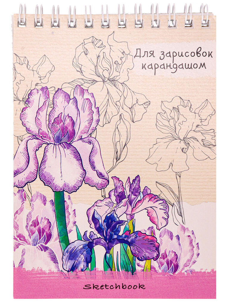 Скетчбук А6  48л., гребень,  60гр/м2 "Наброски-цветов" жестк.подложка*