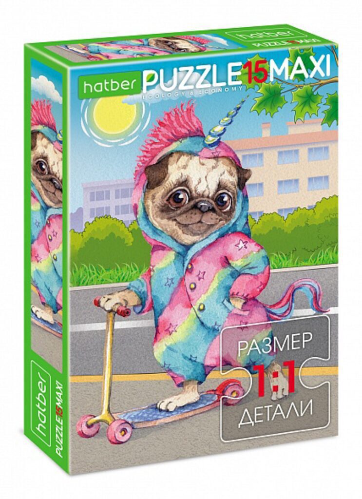 Пазлы   15 элементов  220*330мм.  "Мопс"