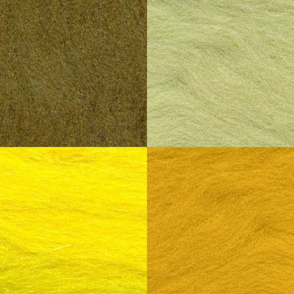 Набор шерсти для валяния мерисовая 100% "Ассорти" 4шт*10гр, желтый, оранжевый, салатовый, хакки