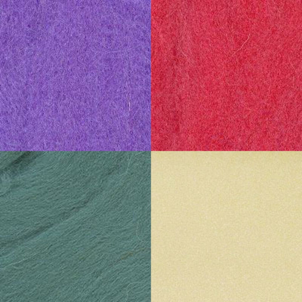 Набор шерсти для валяния мерисовая 100% "Ассорти" 4шт*10гр, фиолетовая, бежевая, серая, малиновая