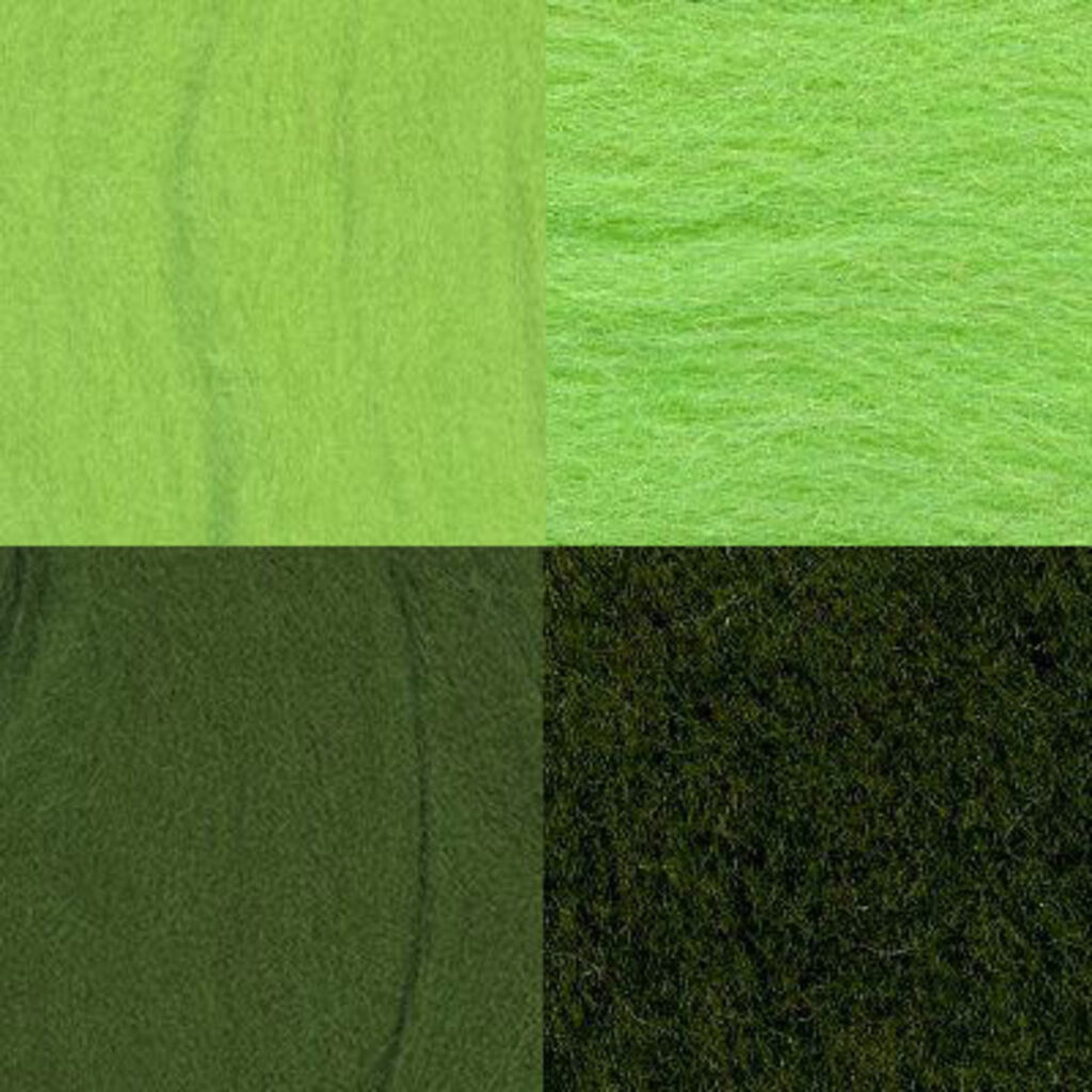 Набор шерсти для валяния мерисовая 100% "Ассорти" 4шт*10гр, зеленый, т. зеленый,болотный, салатовый