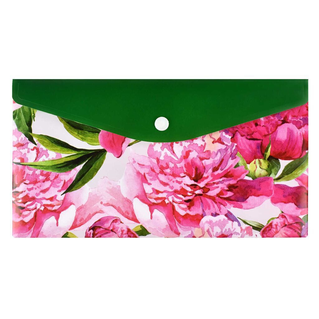 Конверт на кнопке  с рисунком 260*140мм, Нежные цветы
