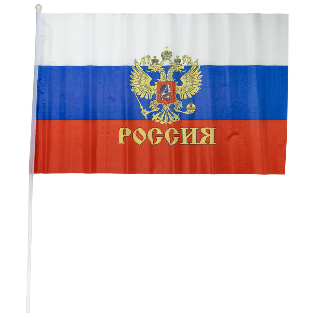 Флаг "РОССИЯ" 40*60см, герб, с палочкой