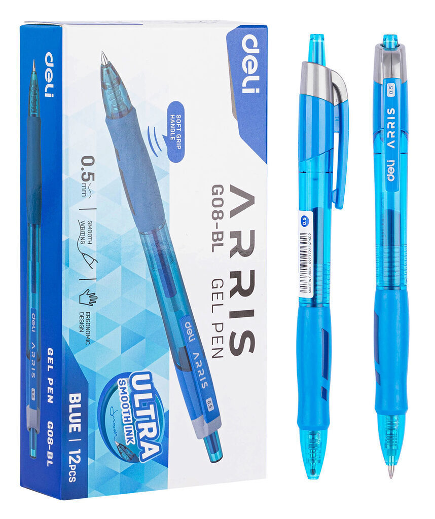 Ручка гелевая  Deli Arris автомат синяя, 0,5мм, рез.манжета