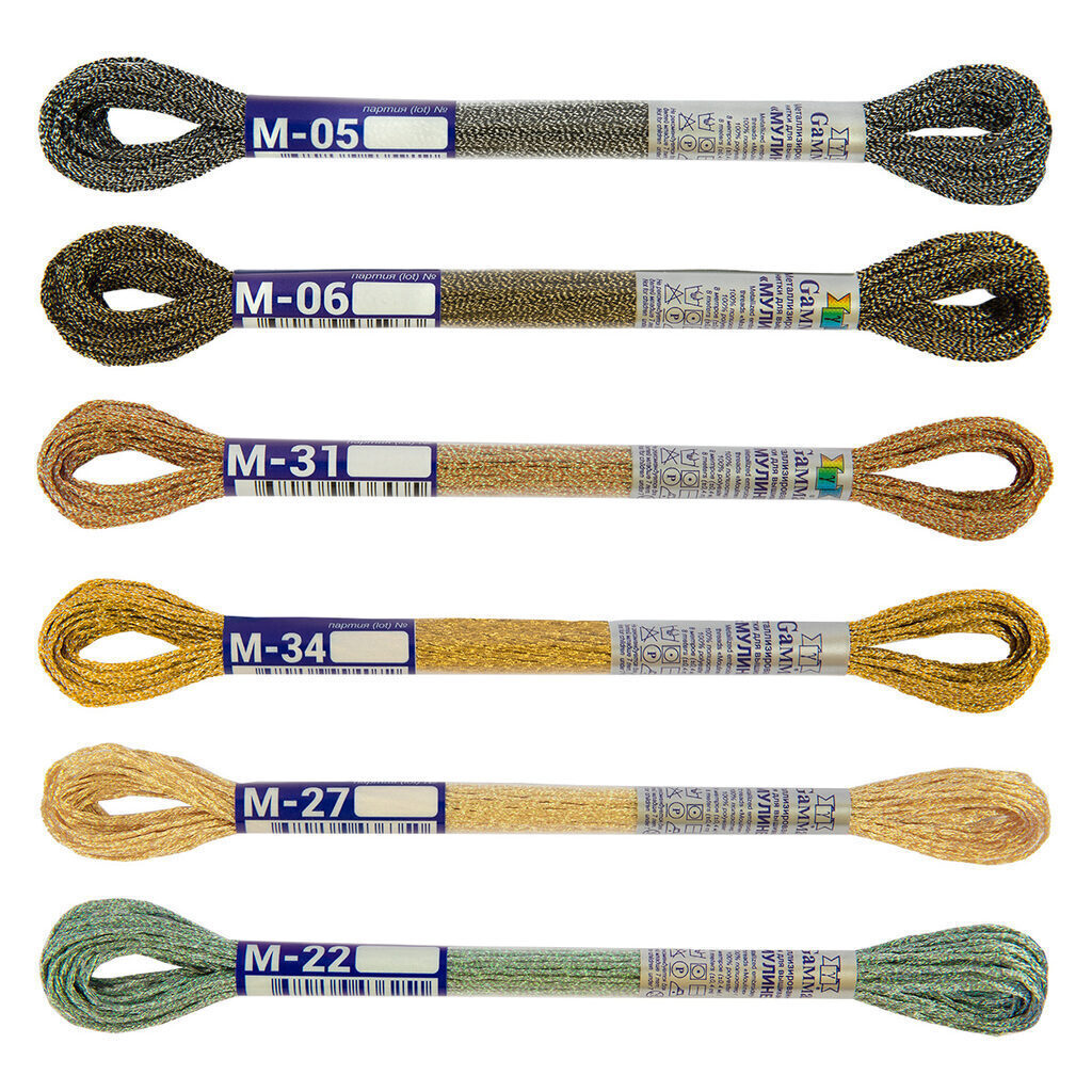 Набор ниток мулине "Gamma" 100% полиэстр, 8м , Блеск софитов, метллик, 6шт