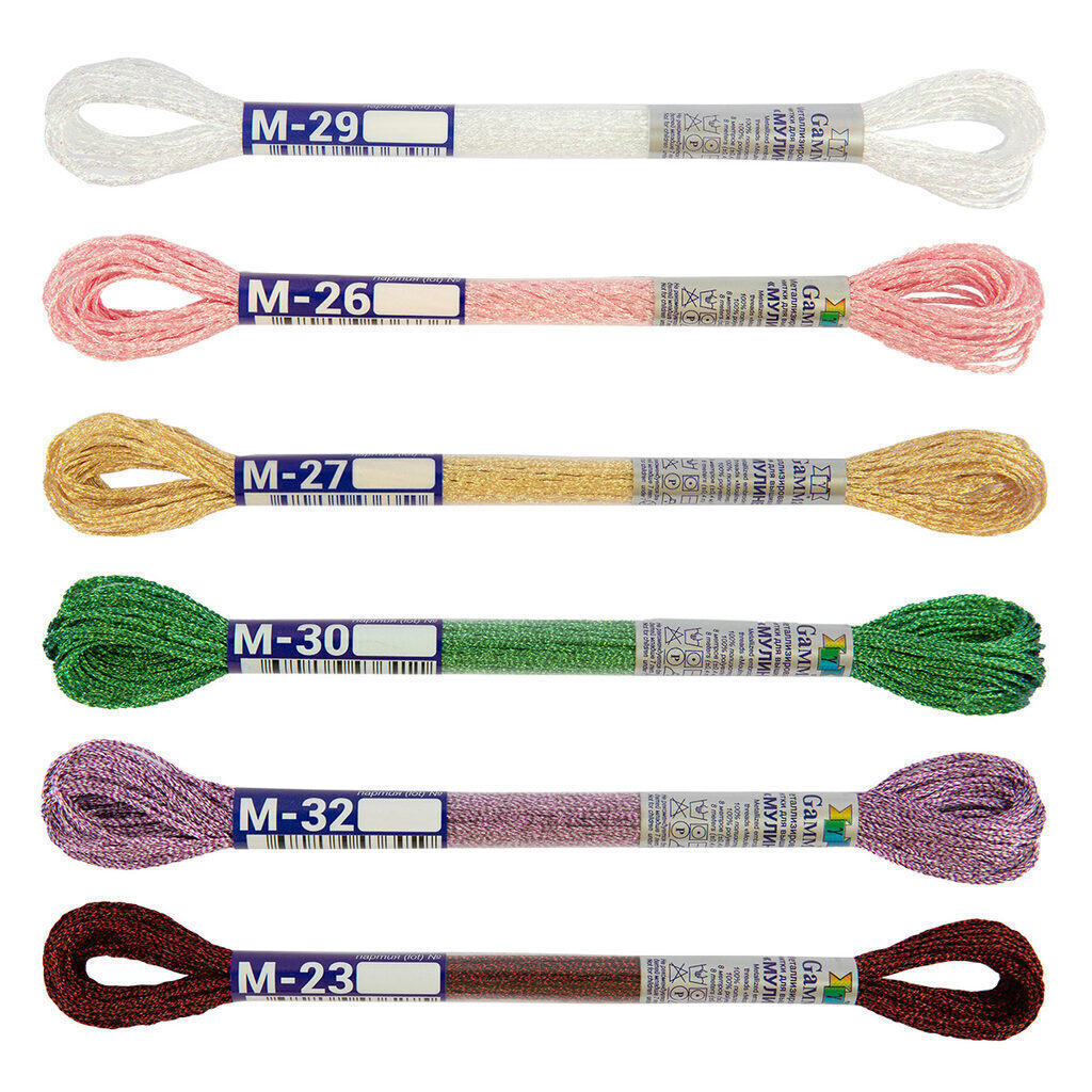 Набор ниток мулине "Gamma" 100% полиэстр, 8м , Сияющий вихрь, метллик, 6шт